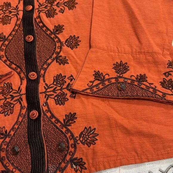 (A5) SILKLAND 3/4 sleeve beaded shantung silk evening jacket size M - Picture 14 of 16